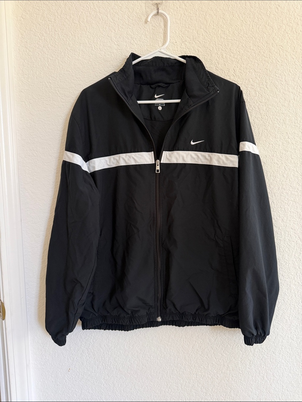 Nike Black Windbreaker Jacket with White Chest Stripe